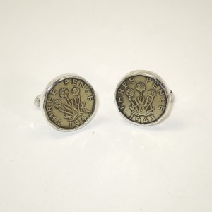 Brass 3d coins in a  silver cufflink mount