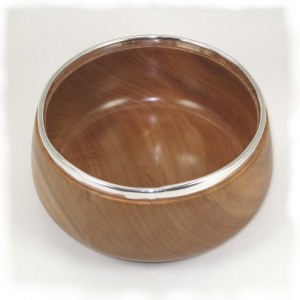 Silver rimmed wooden bowl
