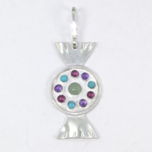 Sterlng silver pendant with aventurine, amethyst, garnet and turquoise stones