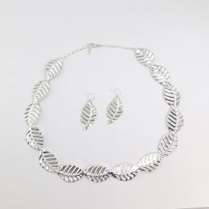 Silver leaf necklace and earrings