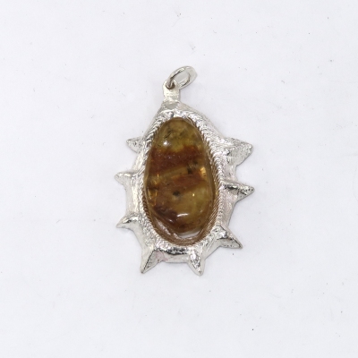 Abstract silver cuttlefish cast surround for amber stone