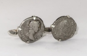 Roman coins mounted in silver cufflinks