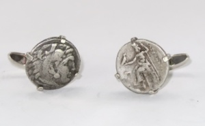 Roman coins mounted in silver cufflinks