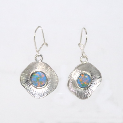 Silver imiitation opal earrings