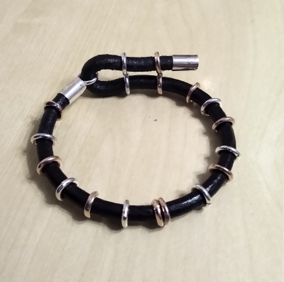 Leather mixed metal bracelet v1