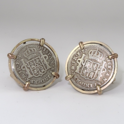 Real coins in gold cufflink settings