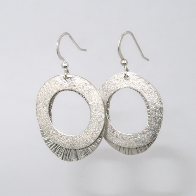 Twin ring silver earrings
